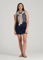 American Tall Sale | Sleeveless Knit Top for Tall Women in Bold Navy Stripe