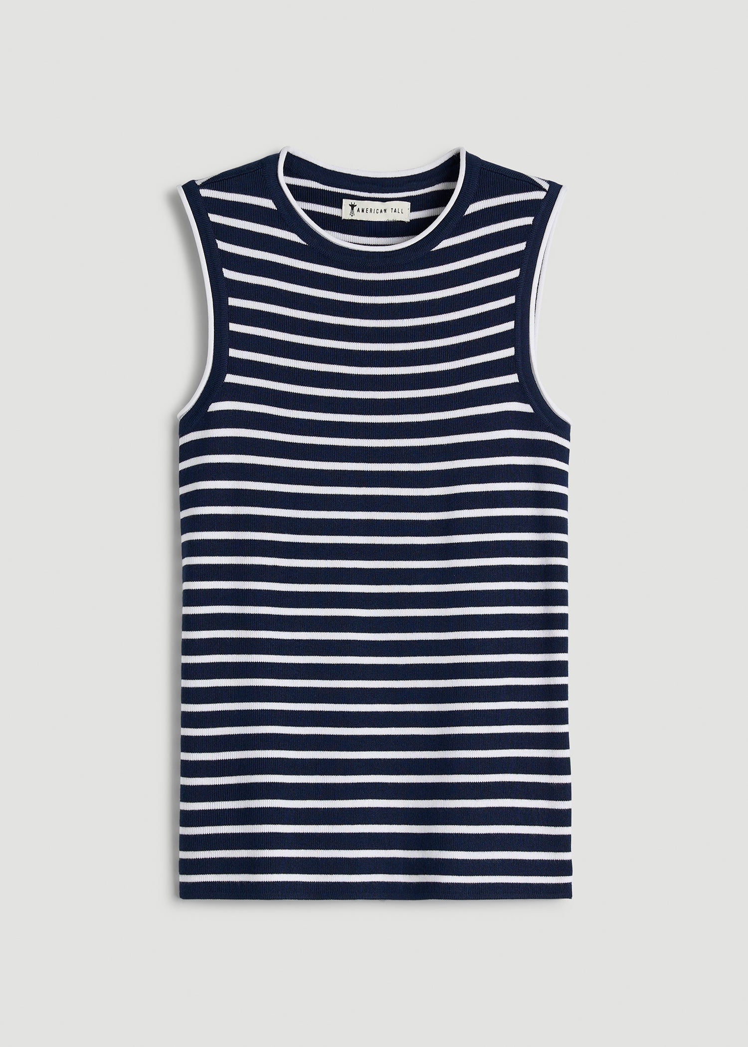 American Tall Sale | Sleeveless Knit Top for Tall Women in Bold Navy Stripe