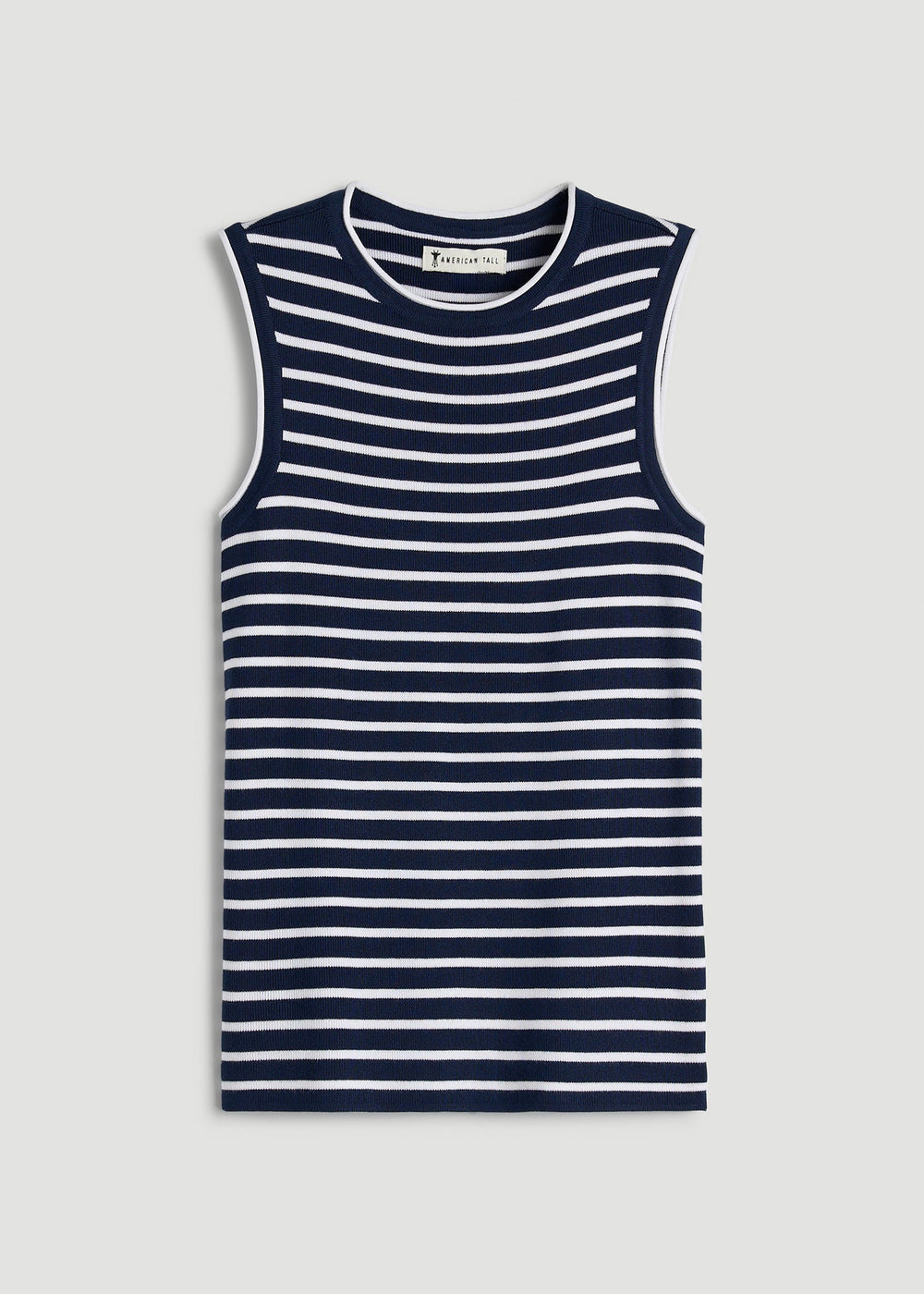 American Tall Sale | Sleeveless Knit Top for Tall Women in Bold Navy Stripe