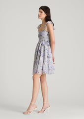 American Tall Outlet | Chiffon Mini Gumdrop Dress for Tall Women in Grey and Lilac Floral