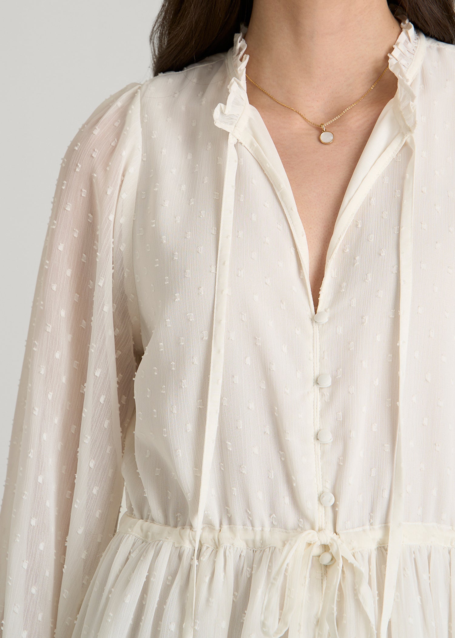 American Tall For Sale | Peasant Chiffon Mini Dress for Tall Women in Antique White