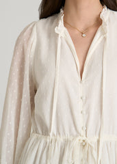 American Tall For Sale | Peasant Chiffon Mini Dress for Tall Women in Antique White