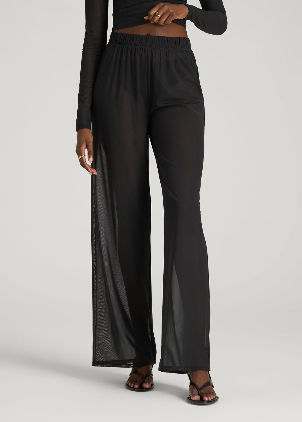 American Tall Online Shop | Power Mesh Wide-Leg Pants for Tall Women in Deep Black