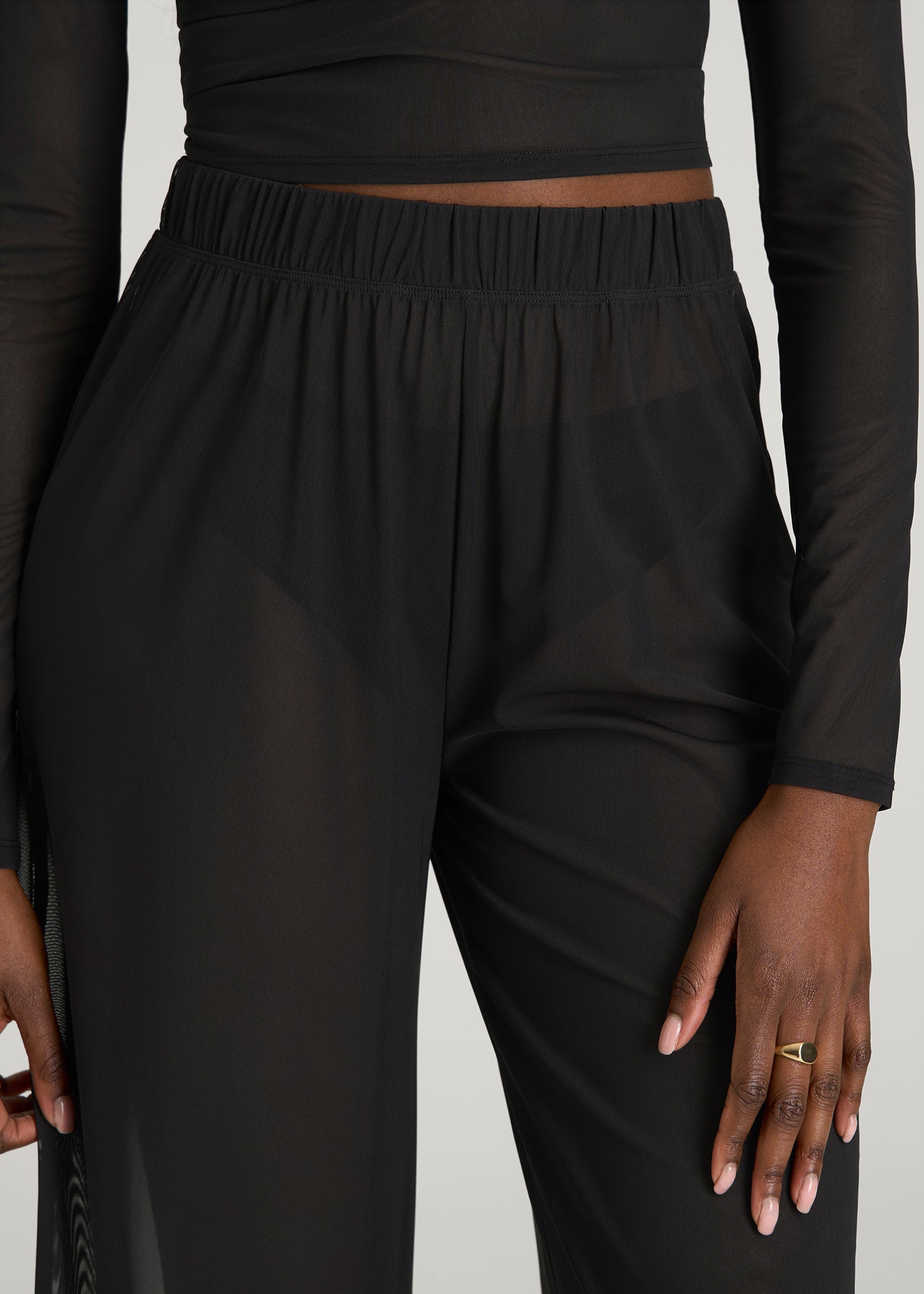 American Tall Online Shop | Power Mesh Wide-Leg Pants for Tall Women in Deep Black