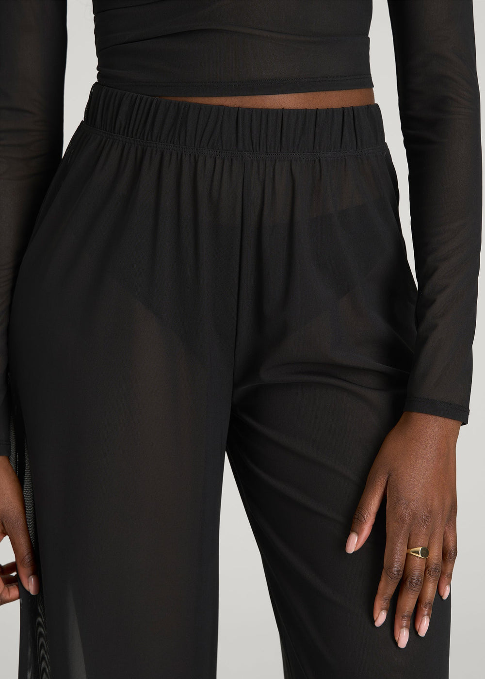 American Tall Online Shop | Power Mesh Wide-Leg Pants for Tall Women in Deep Black