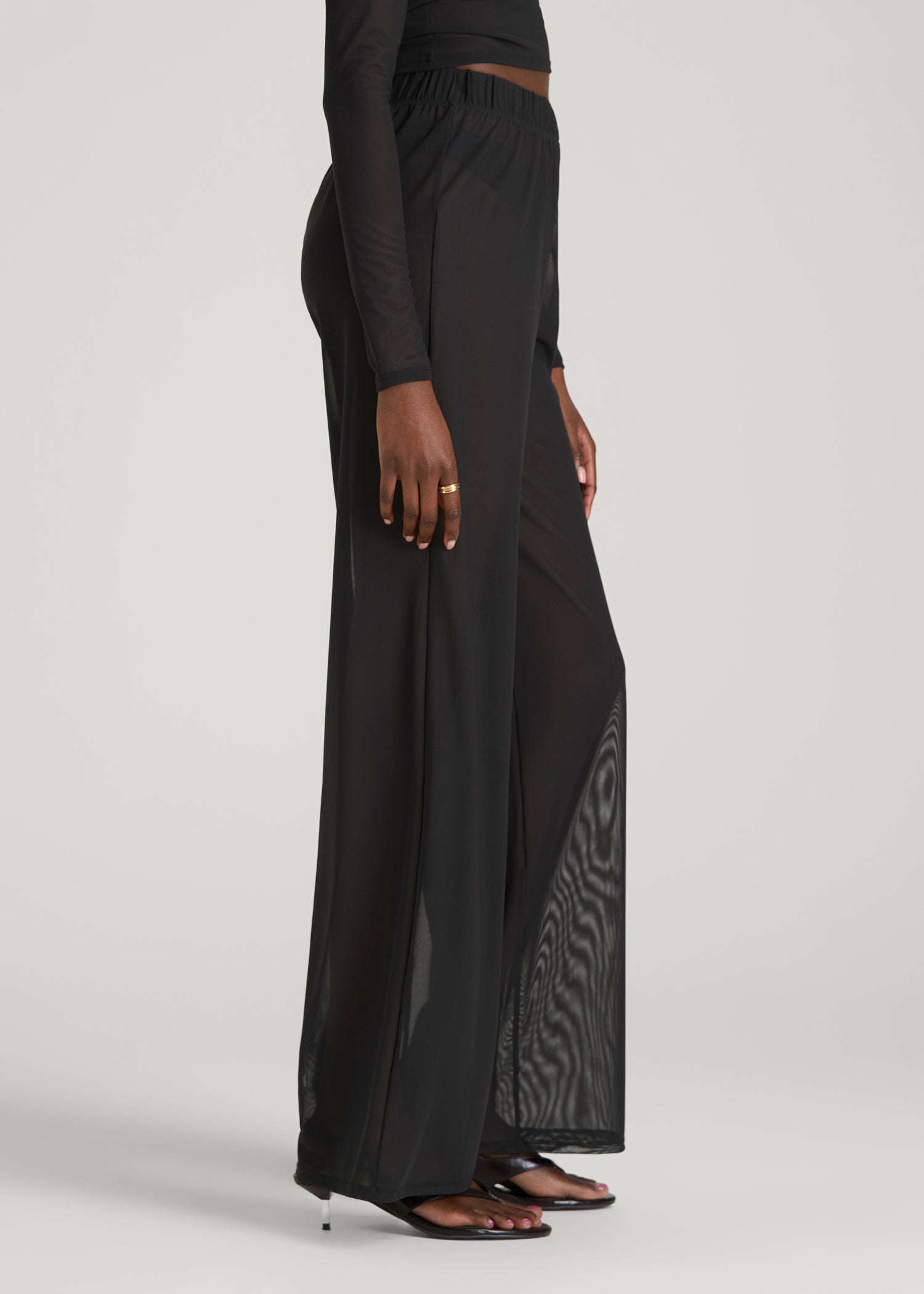 American Tall Online Shop | Power Mesh Wide-Leg Pants for Tall Women in Deep Black