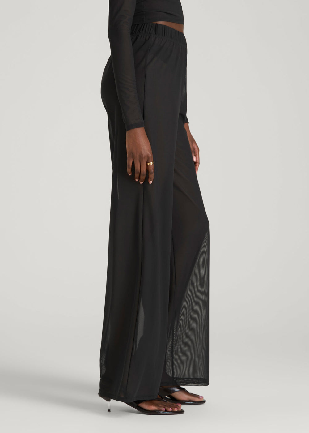 American Tall Online Shop | Power Mesh Wide-Leg Pants for Tall Women in Deep Black