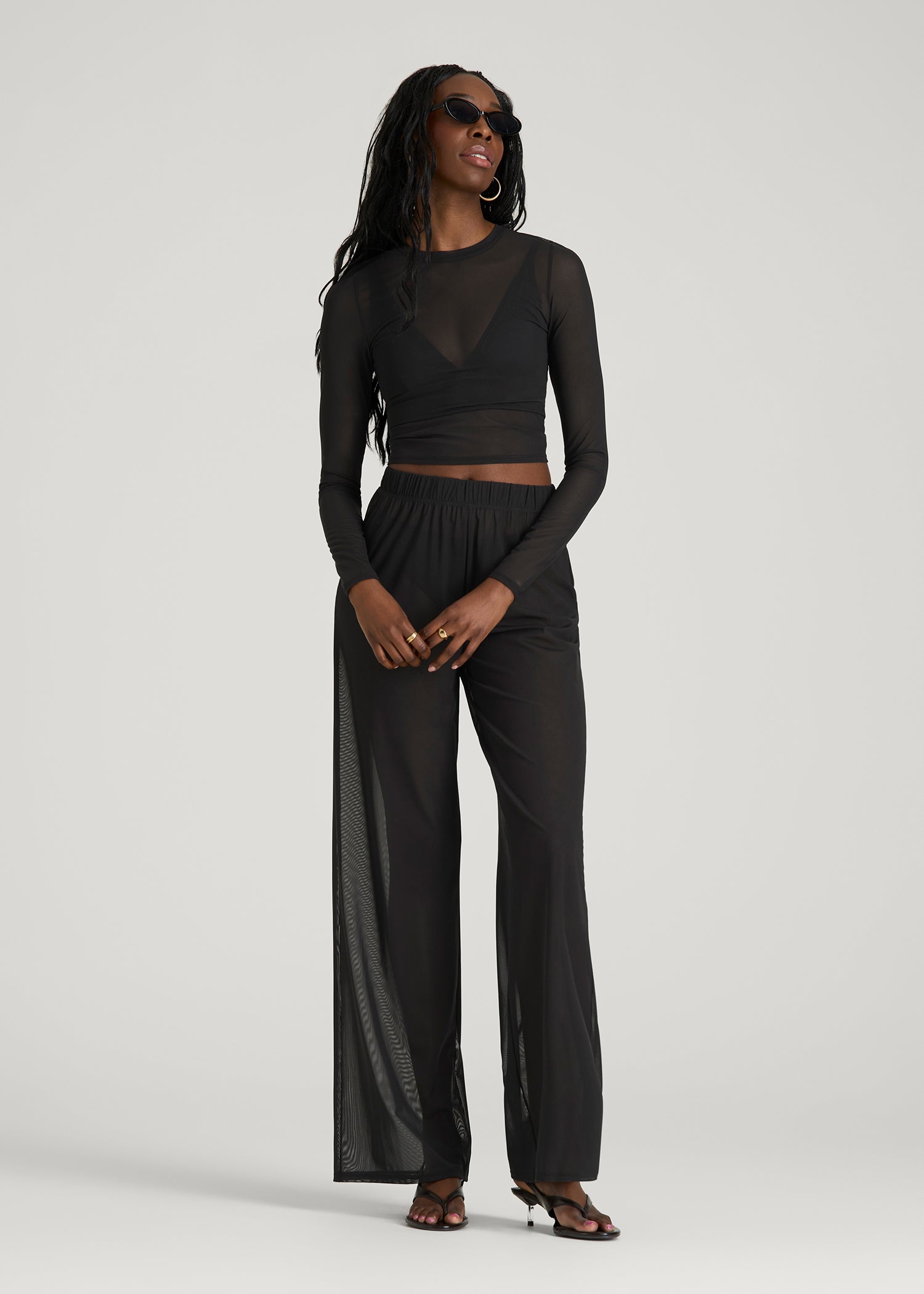 American Tall Online Shop | Power Mesh Wide-Leg Pants for Tall Women in Deep Black