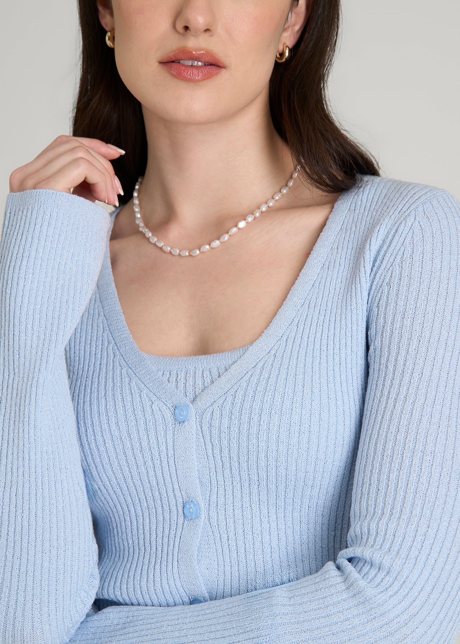 American Tall Sale | Boucle Knit Cardigan for Tall Women in Ice Blue