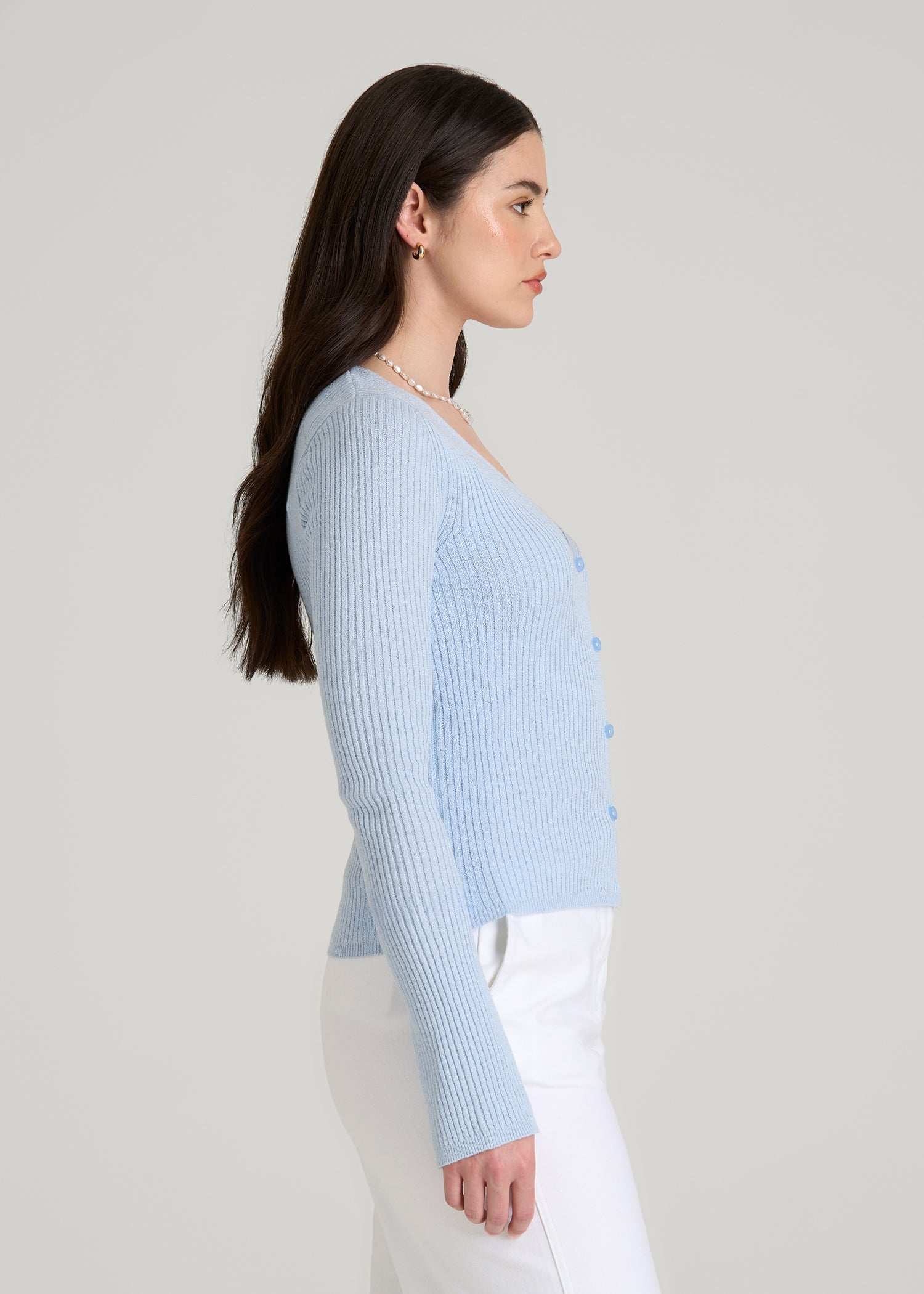 American Tall Sale | Boucle Knit Cardigan for Tall Women in Ice Blue
