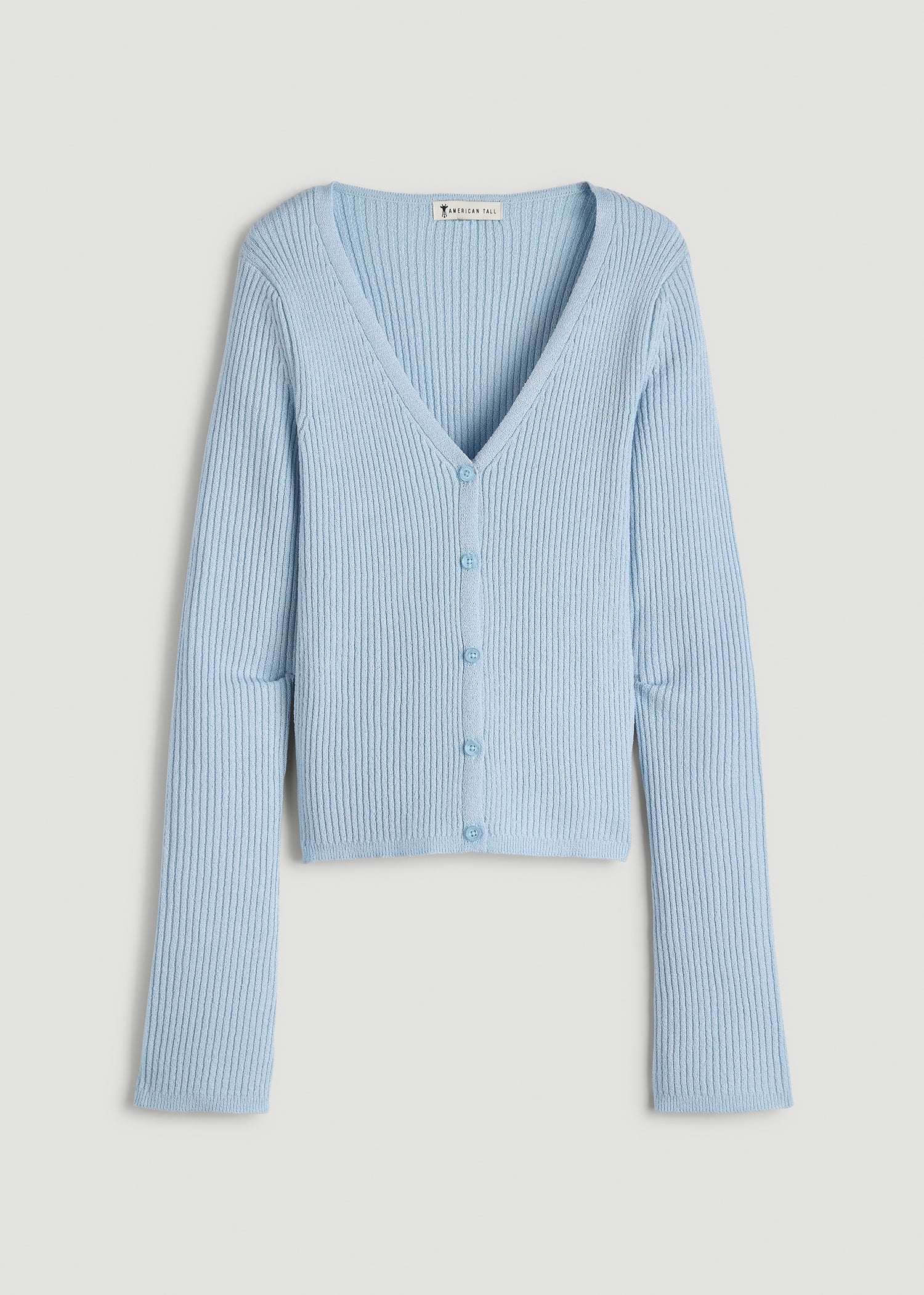 American Tall Sale | Boucle Knit Cardigan for Tall Women in Ice Blue