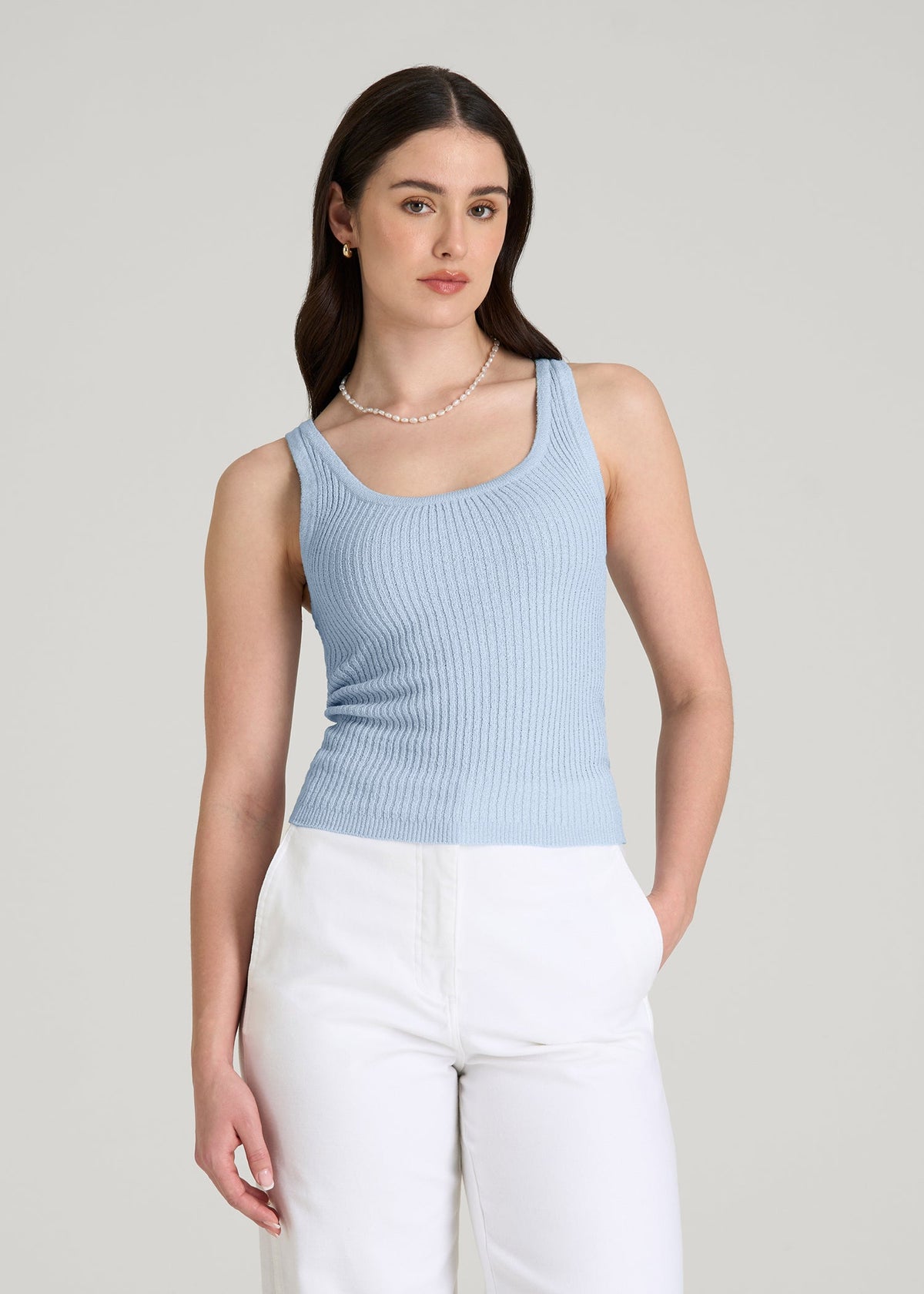 American Tall Outlet | Boucle Knit Tank for Tall Women in Ice Blue