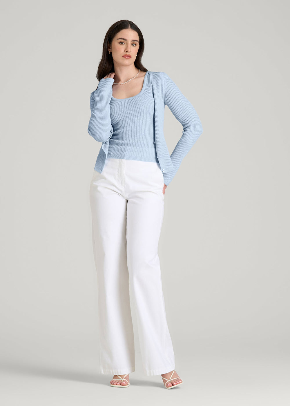 American Tall Outlet | Boucle Knit Tank for Tall Women in Ice Blue