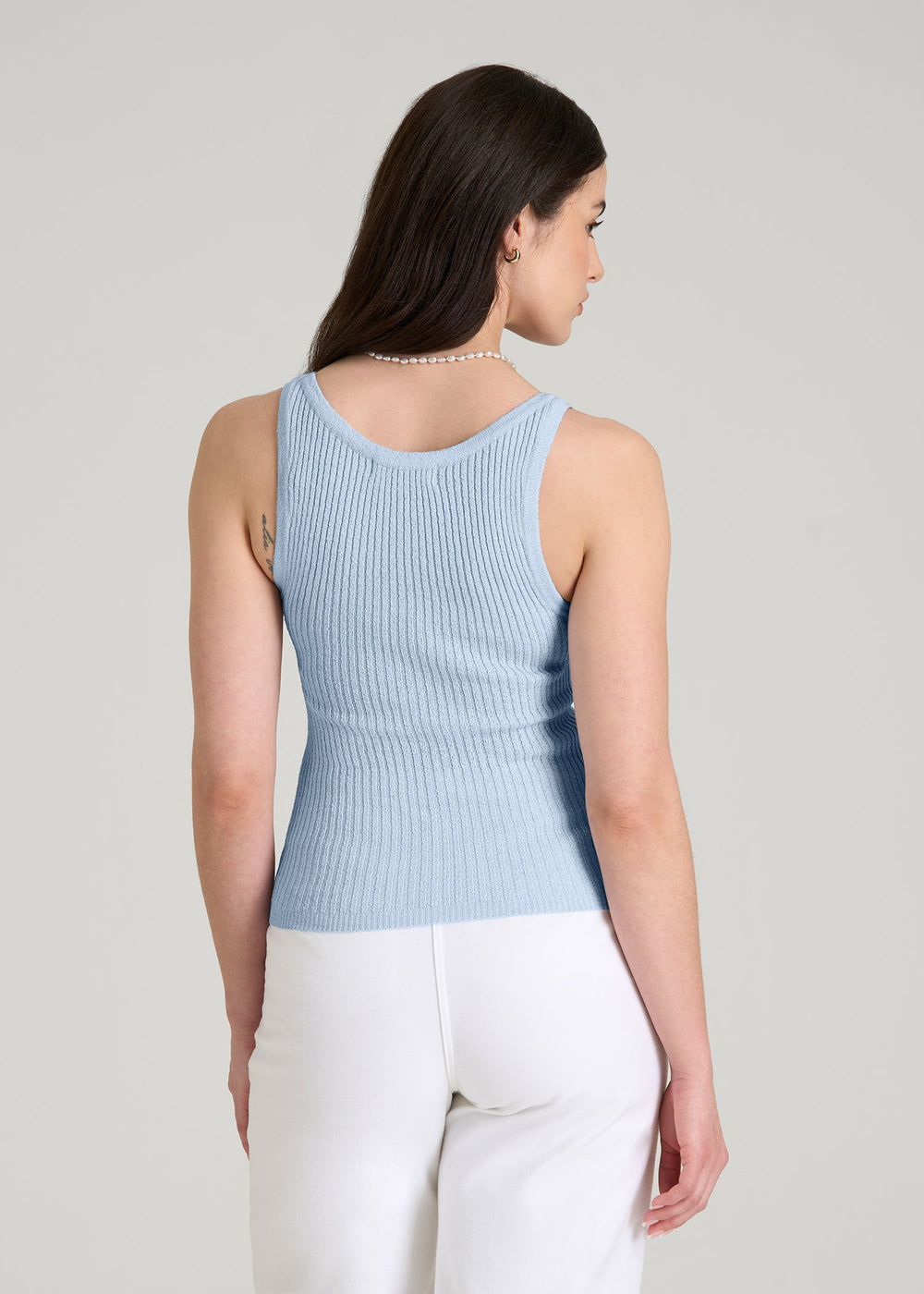 American Tall Outlet | Boucle Knit Tank for Tall Women in Ice Blue