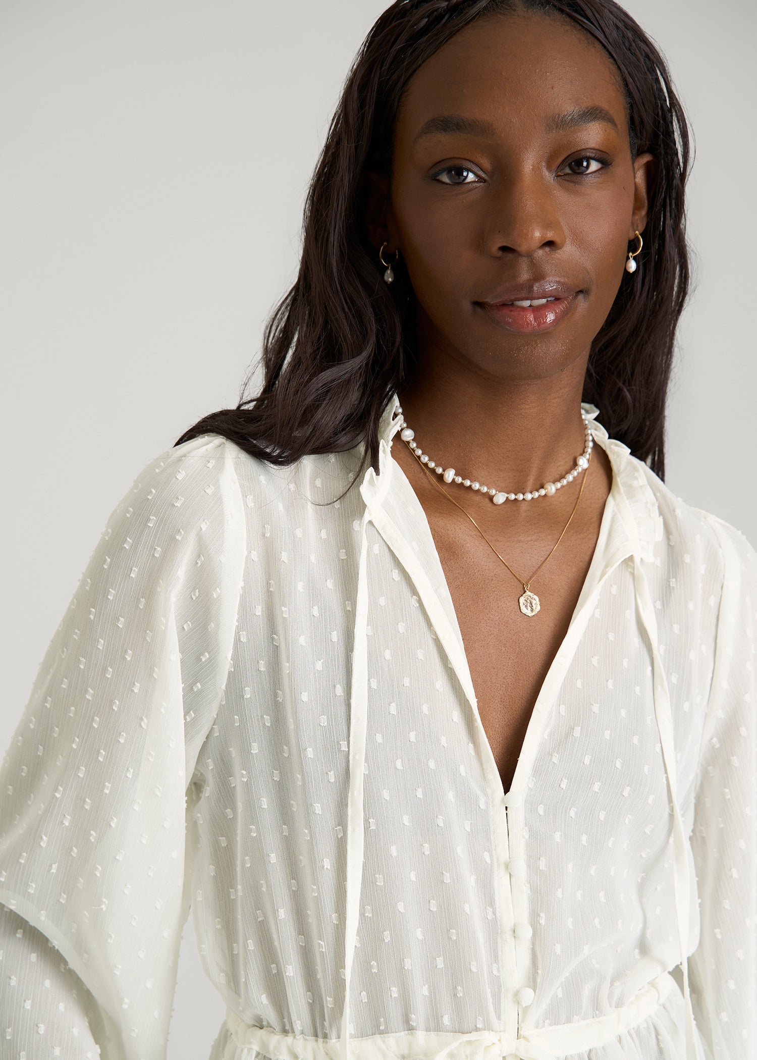 American Tall For Sale | Peasant Chiffon Blouse for Tall Women in Antique White
