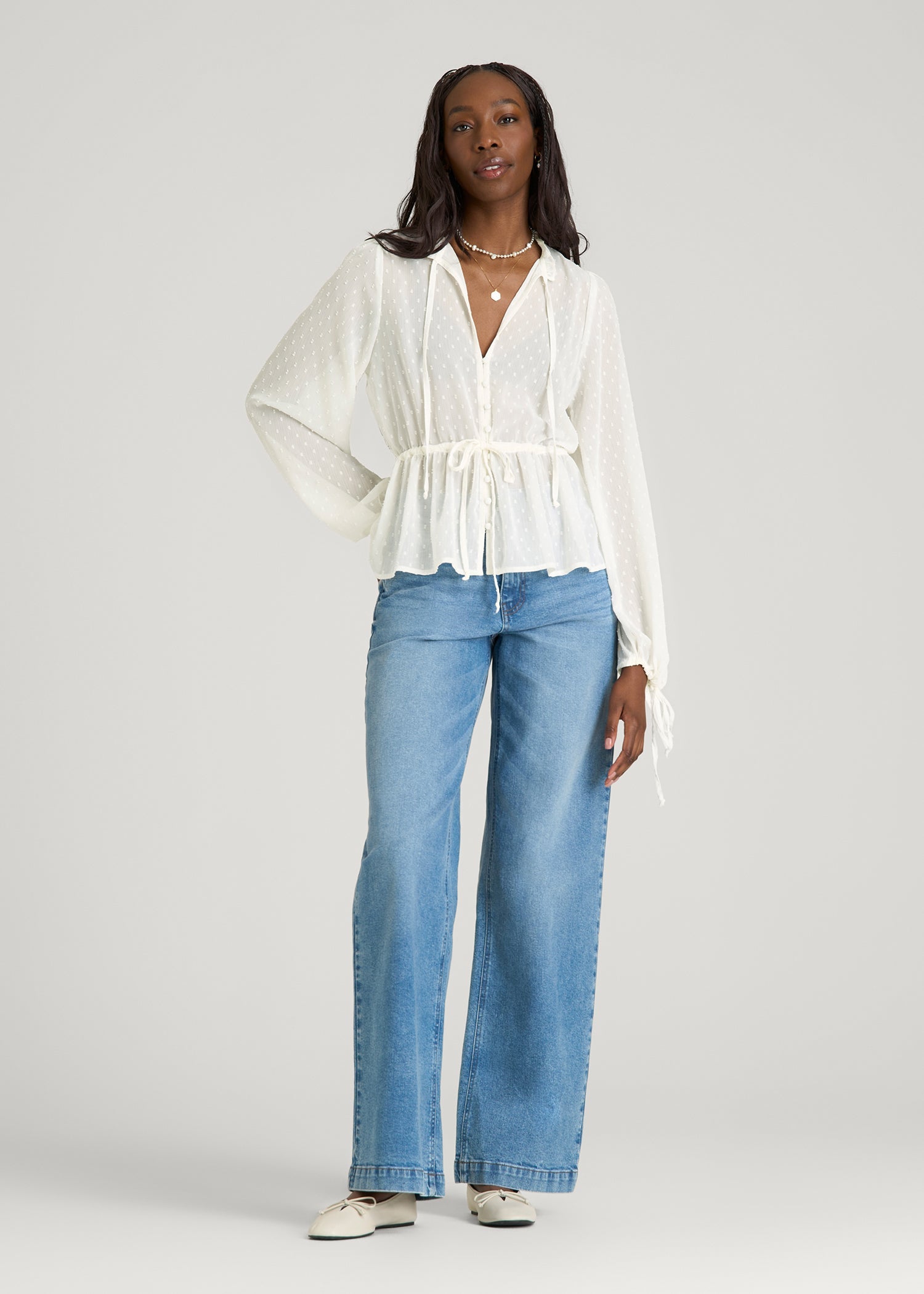 American Tall For Sale | Peasant Chiffon Blouse for Tall Women in Antique White