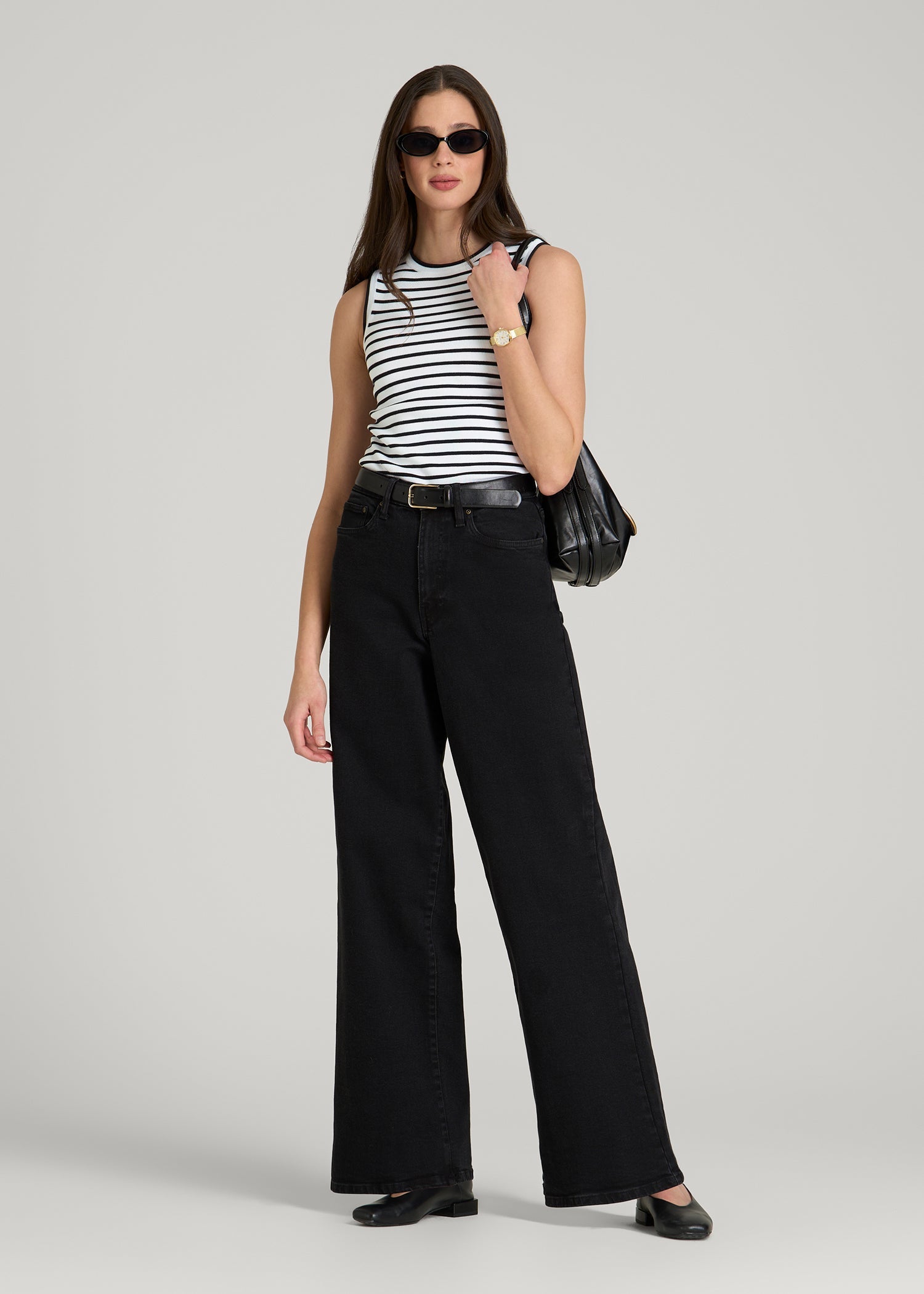 American Tall Online Shop | Sleeveless Knit Top for Tall Women in Bold Black Stripe