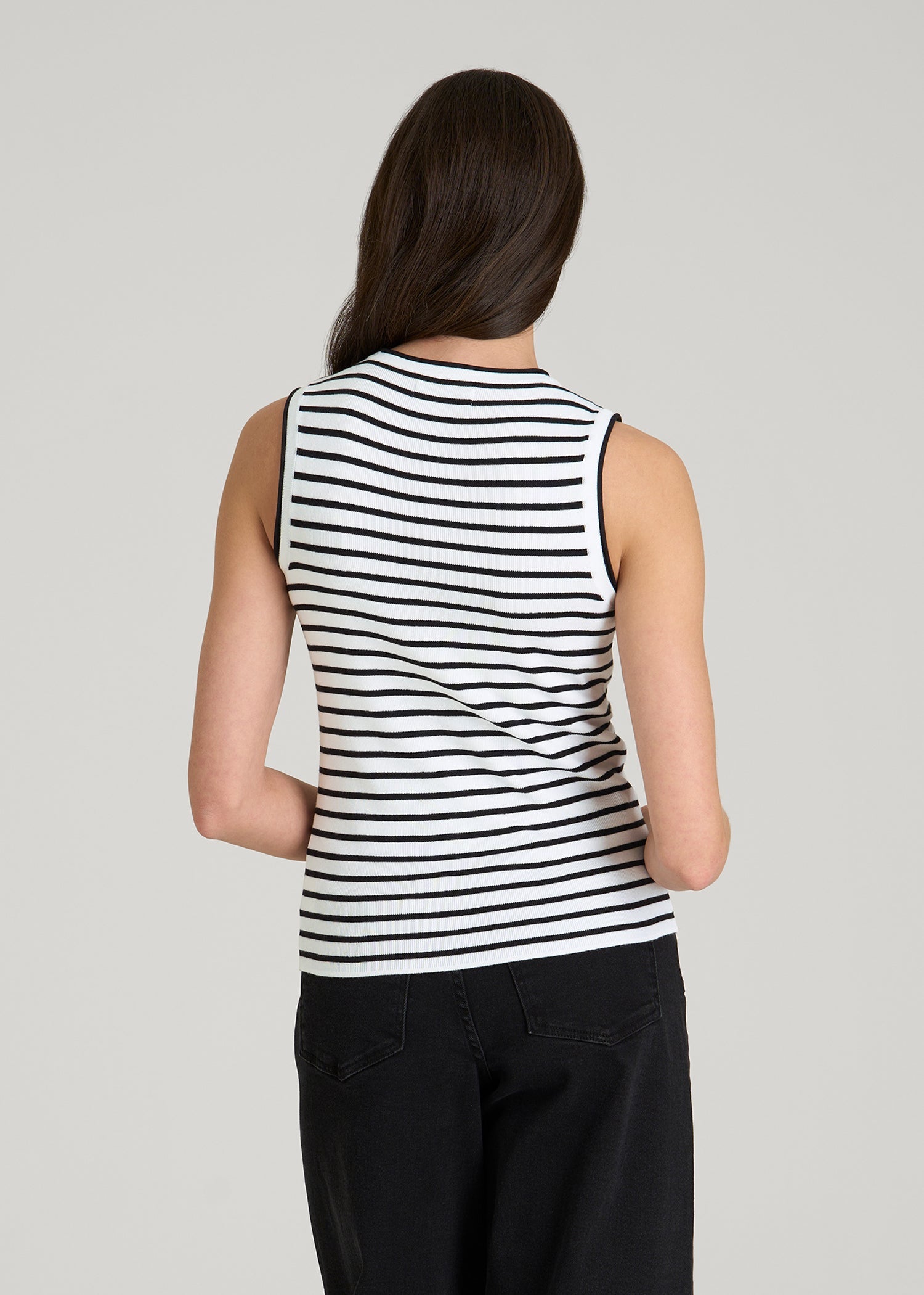 American Tall Online Shop | Sleeveless Knit Top for Tall Women in Bold Black Stripe