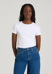 American Tall Discount | Short Sleeve Ribbed Crewneck T-Shirt for Tall Women in Optic White