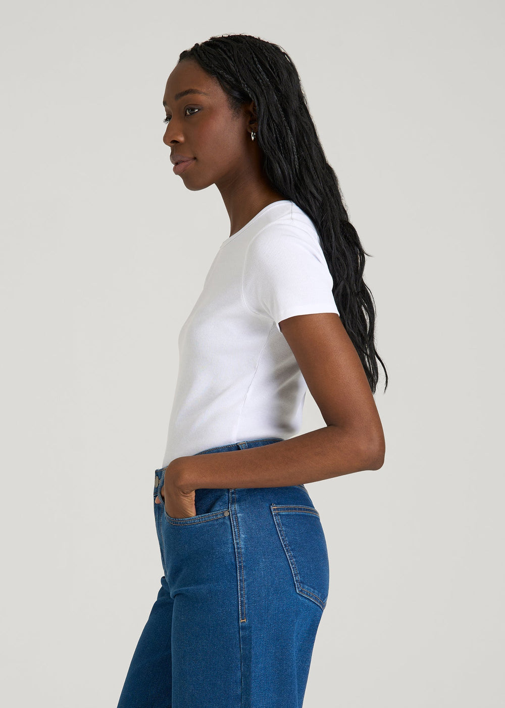 American Tall Discount | Short Sleeve Ribbed Crewneck T-Shirt for Tall Women in Optic White