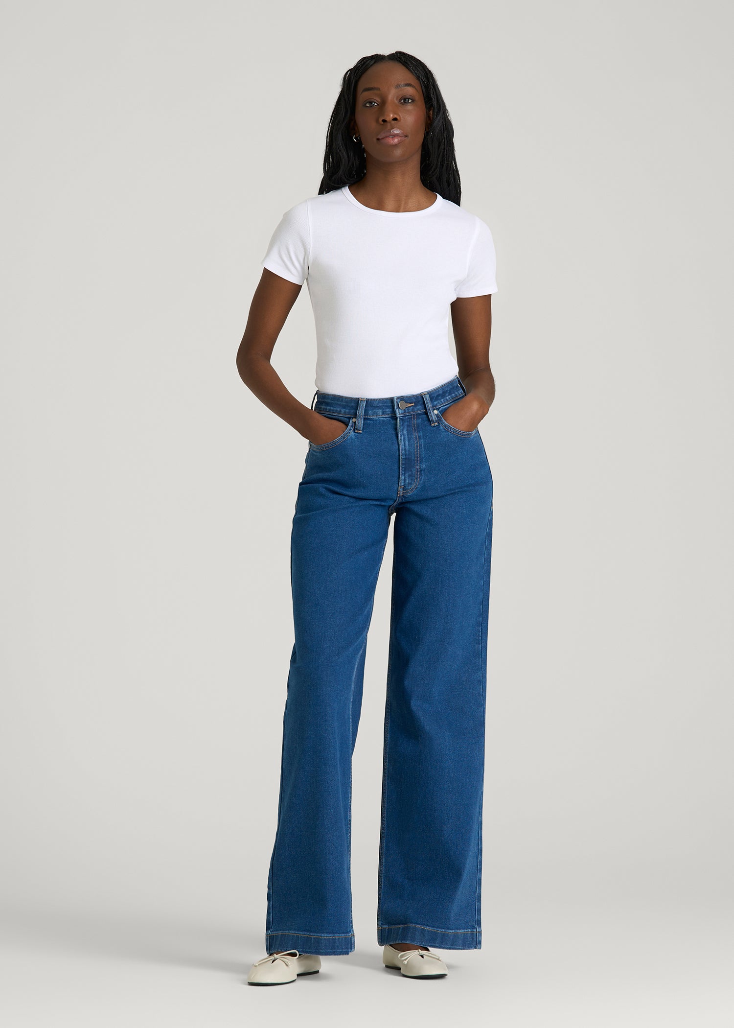 American Tall Discount | Short Sleeve Ribbed Crewneck T-Shirt for Tall Women in Optic White
