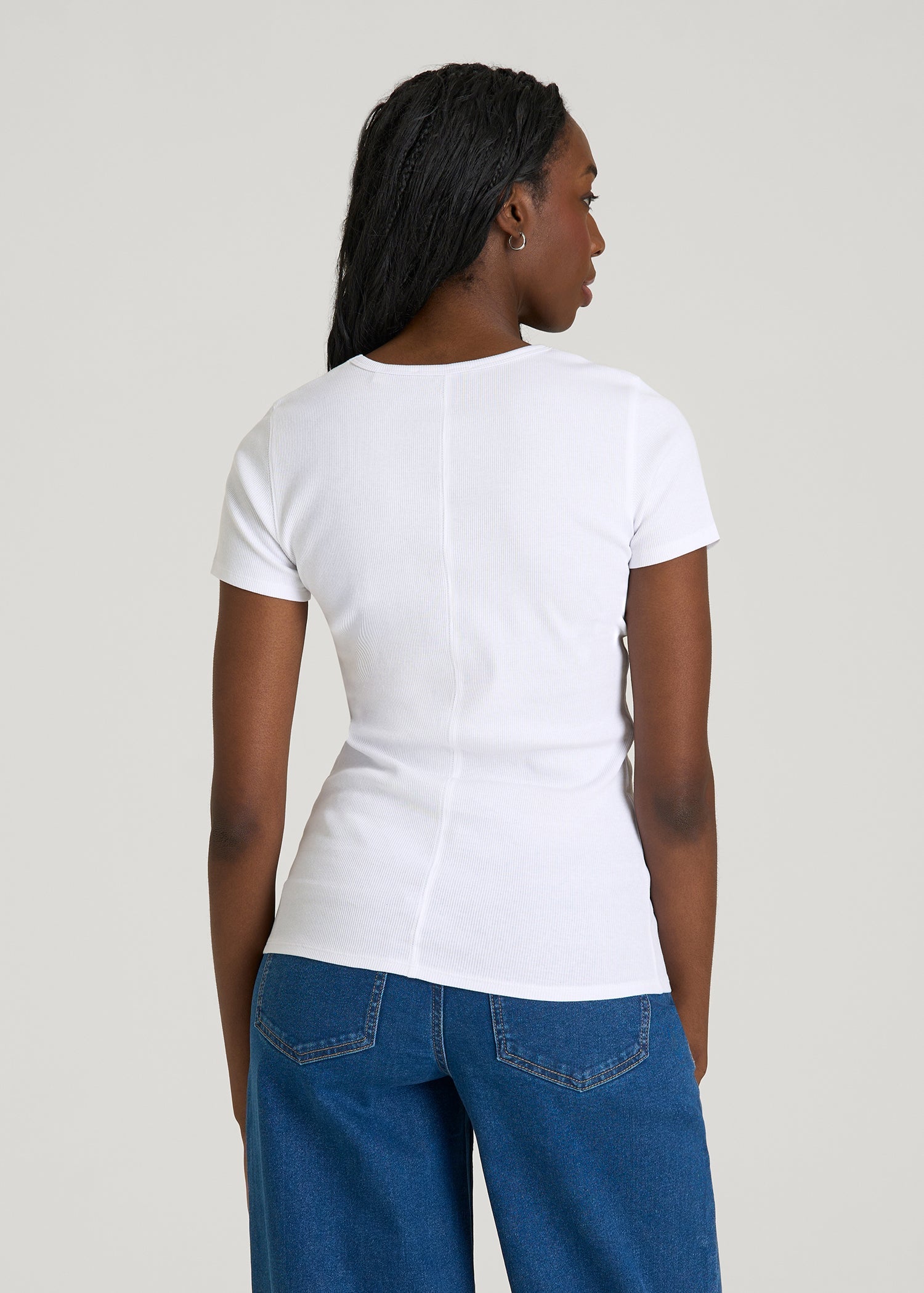 American Tall Discount | Short Sleeve Ribbed Crewneck T-Shirt for Tall Women in Optic White