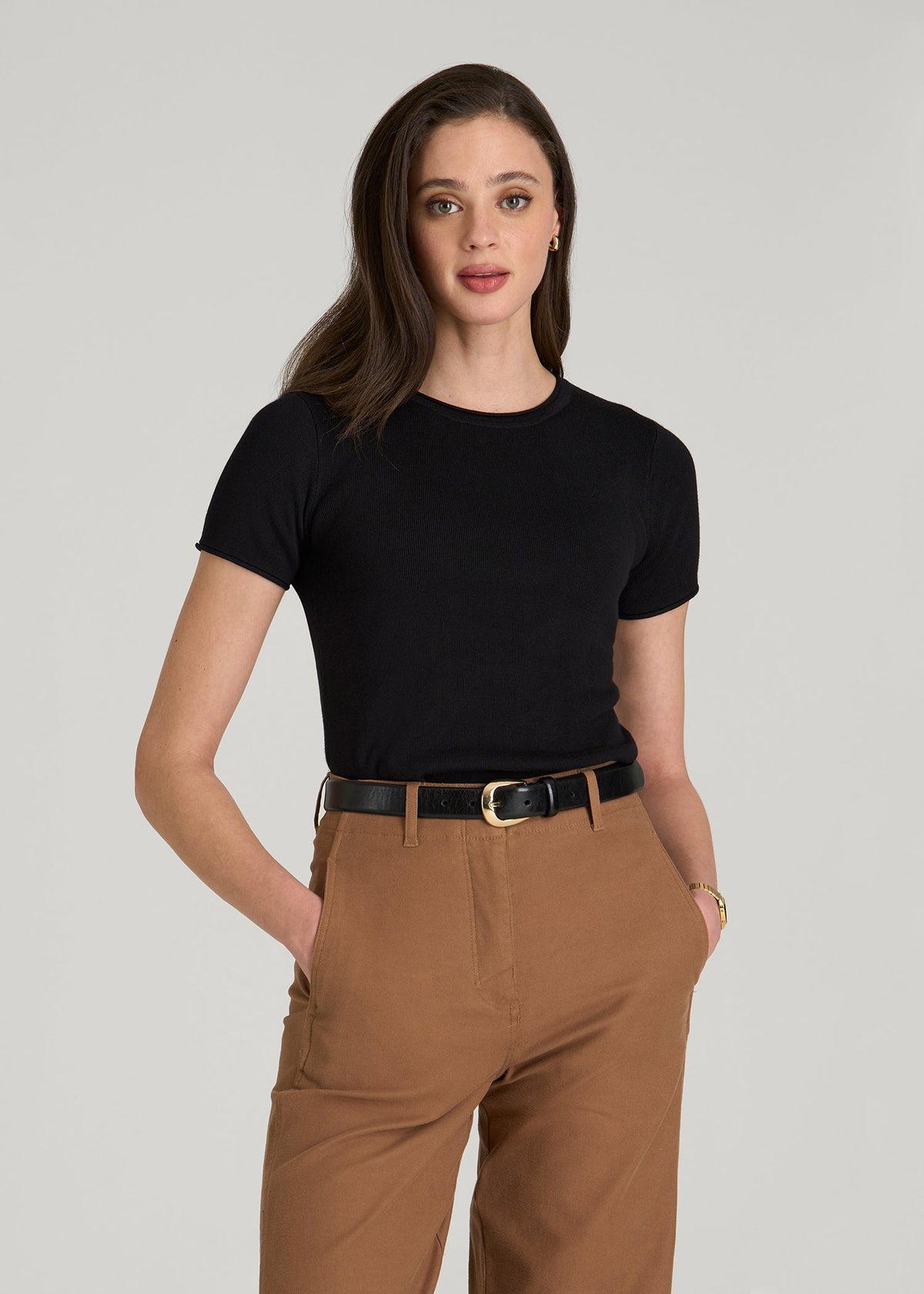 American Tall Online | Cropped Knit Tee for Tall Women in Black