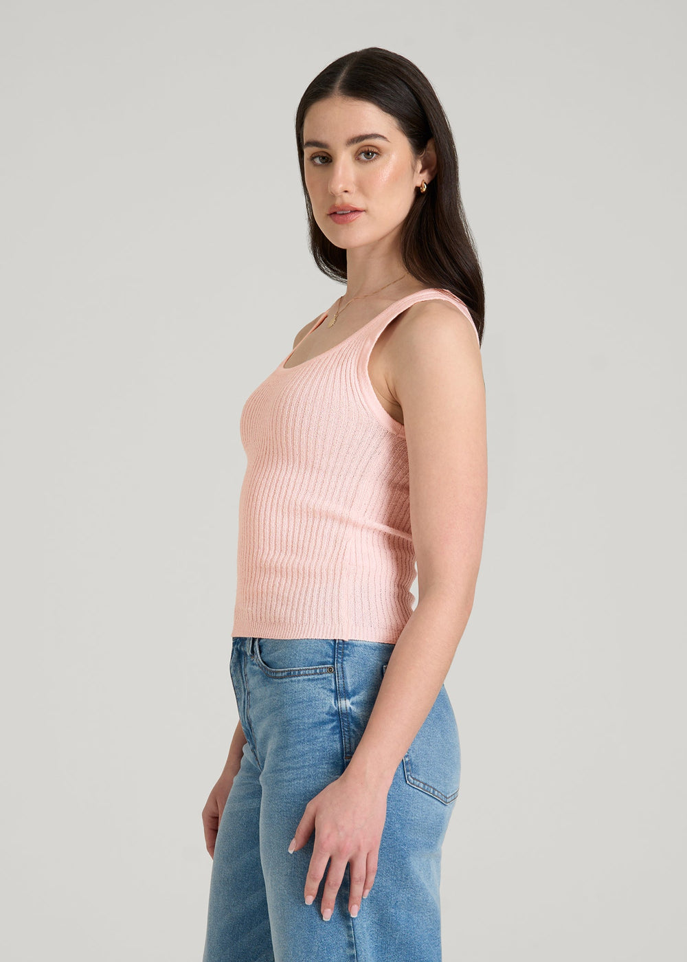 American Tall Sale | Boucle Knit Tank for Tall Women in Barely Pink
