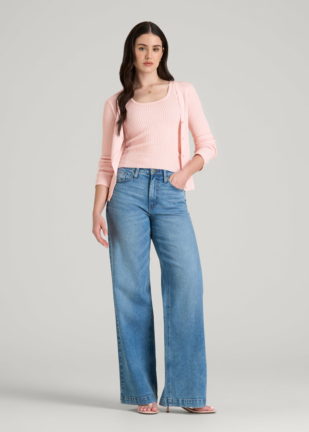 American Tall Sale | Boucle Knit Tank for Tall Women in Barely Pink