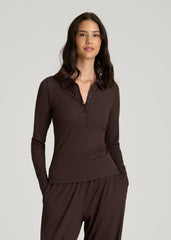 American Tall Outlet | Ribbed Knit Long Sleeve Polo for Tall Women in Espresso