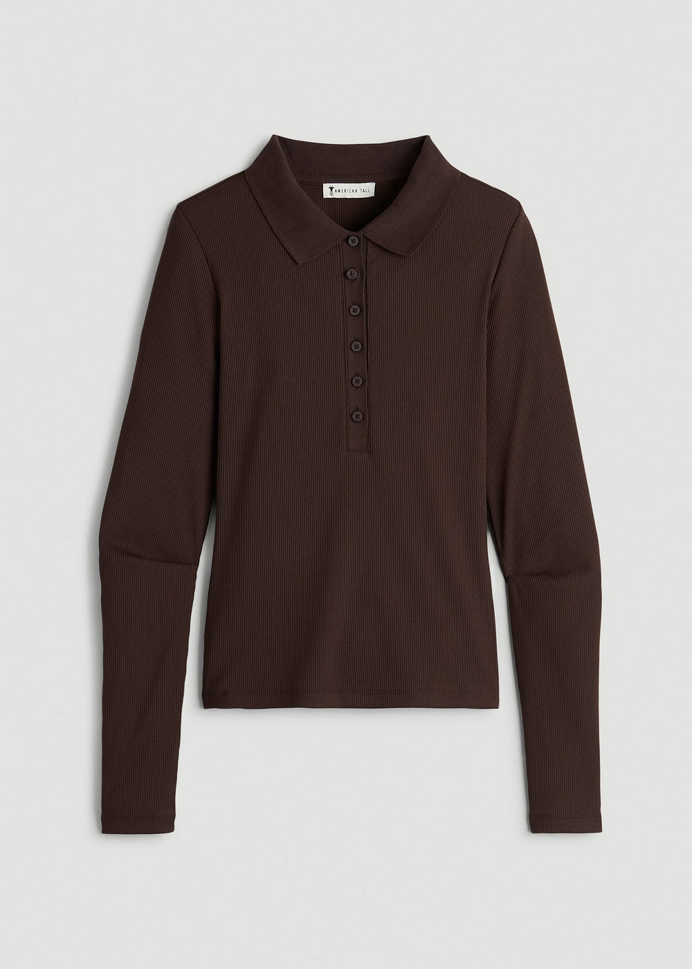 American Tall Outlet | Ribbed Knit Long Sleeve Polo for Tall Women in Espresso
