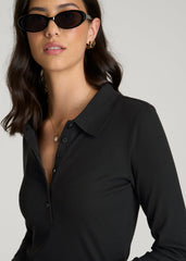 American Tall For Sale | Ribbed Knit Long Sleeve Polo for Tall Women in Deep Black