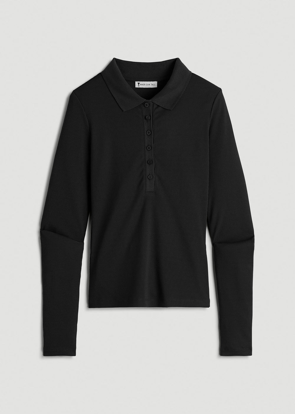 American Tall For Sale | Ribbed Knit Long Sleeve Polo for Tall Women in Deep Black