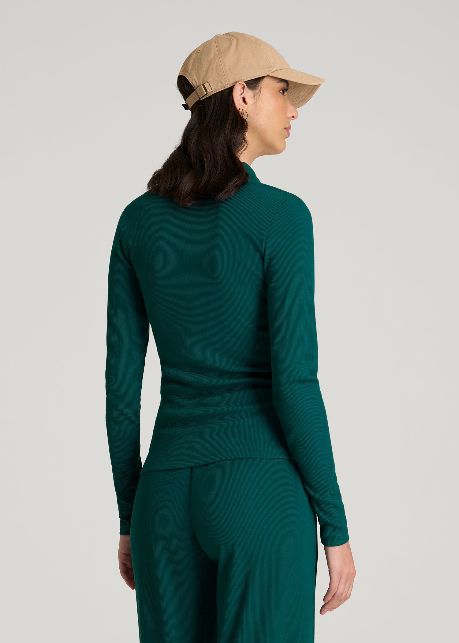 American Tall Online Shop | Ribbed Knit Long Sleeve Polo for Tall Women in Deep Teal
