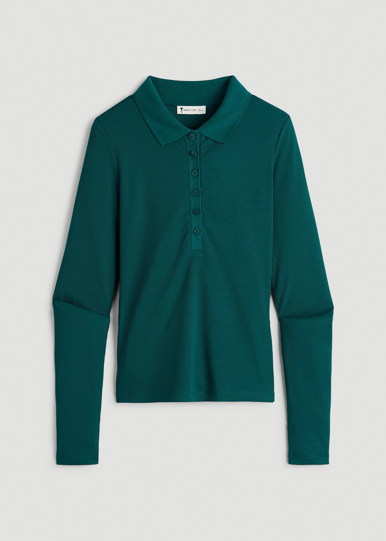 American Tall Online Shop | Ribbed Knit Long Sleeve Polo for Tall Women in Deep Teal