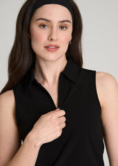American Tall Discount | Coastal Perforated Sleeveless Polo for Tall Women in Black