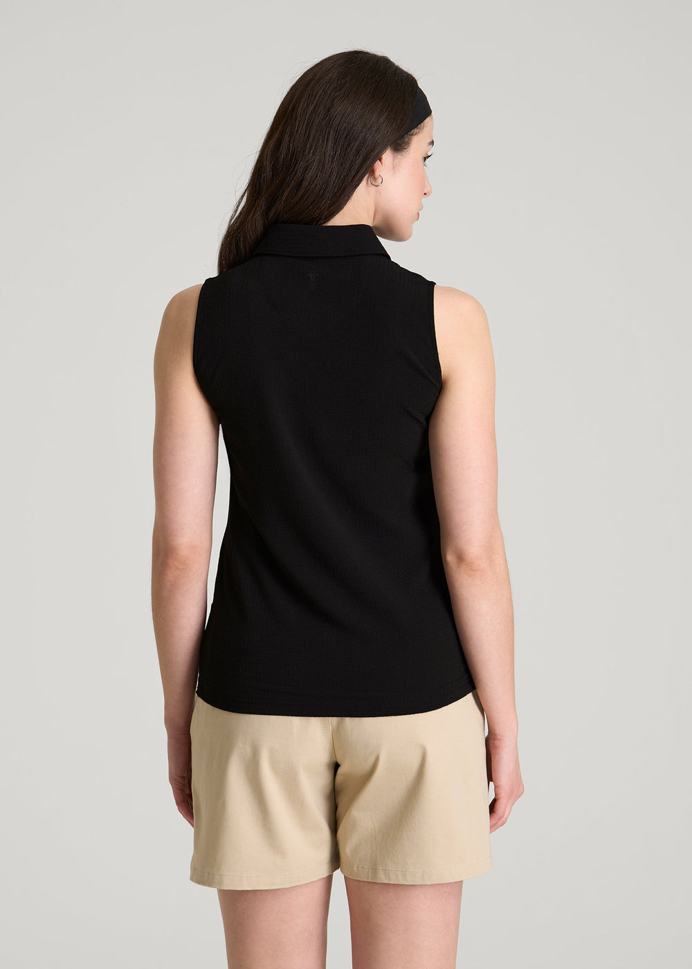 American Tall Discount | Coastal Perforated Sleeveless Polo for Tall Women in Black