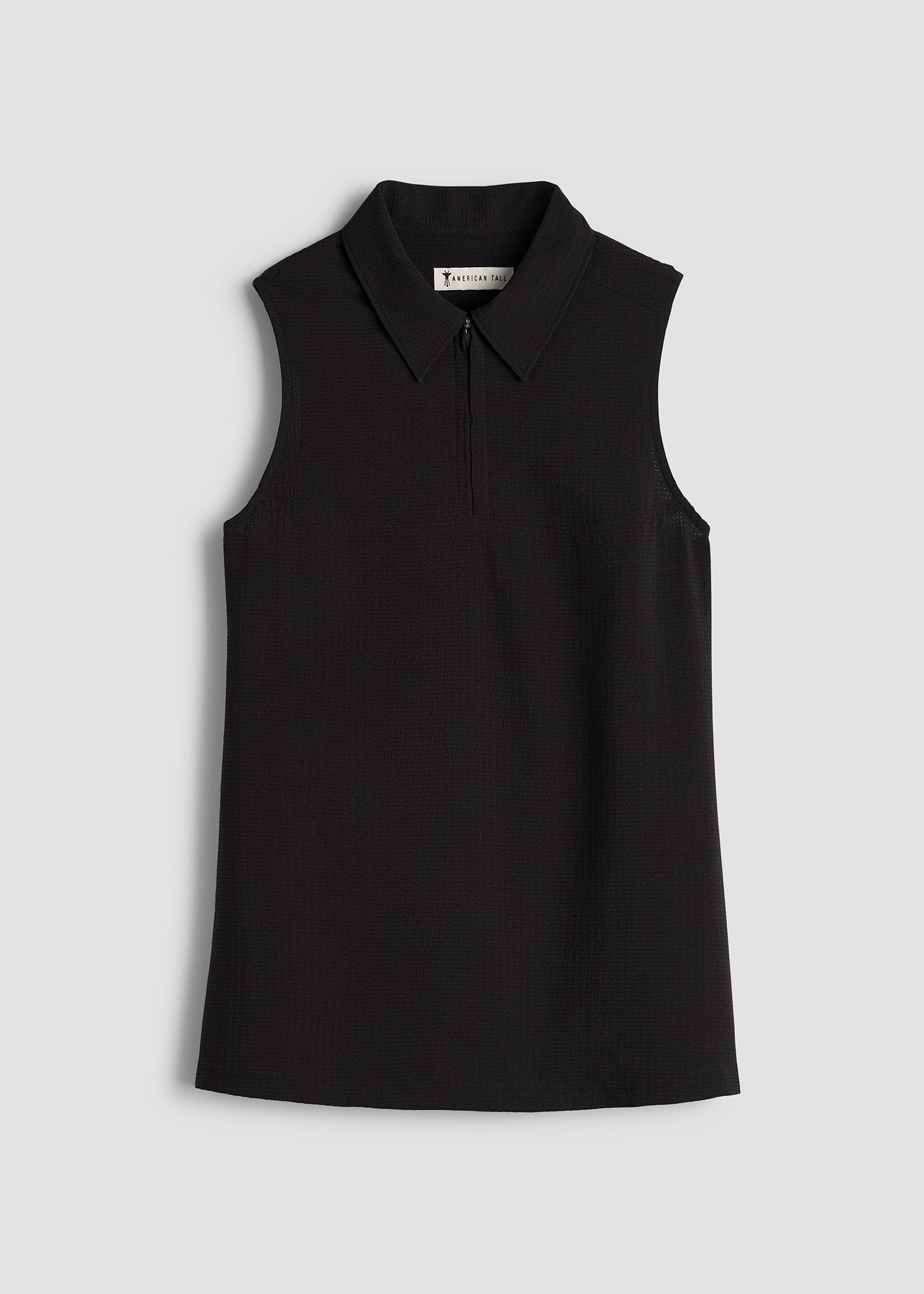 American Tall Discount | Coastal Perforated Sleeveless Polo for Tall Women in Black