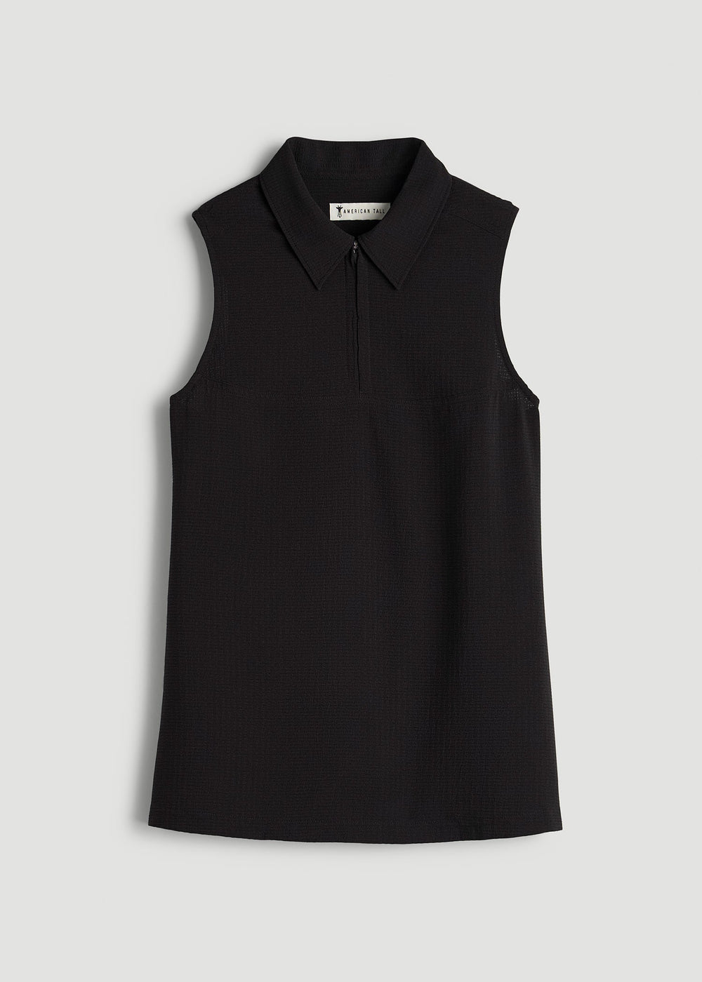 American Tall Discount | Coastal Perforated Sleeveless Polo for Tall Women in Black