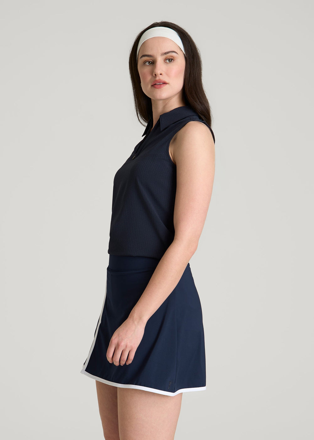 American Tall Online | Coastal Perforated Sleeveless Polo for Tall Women in Navy