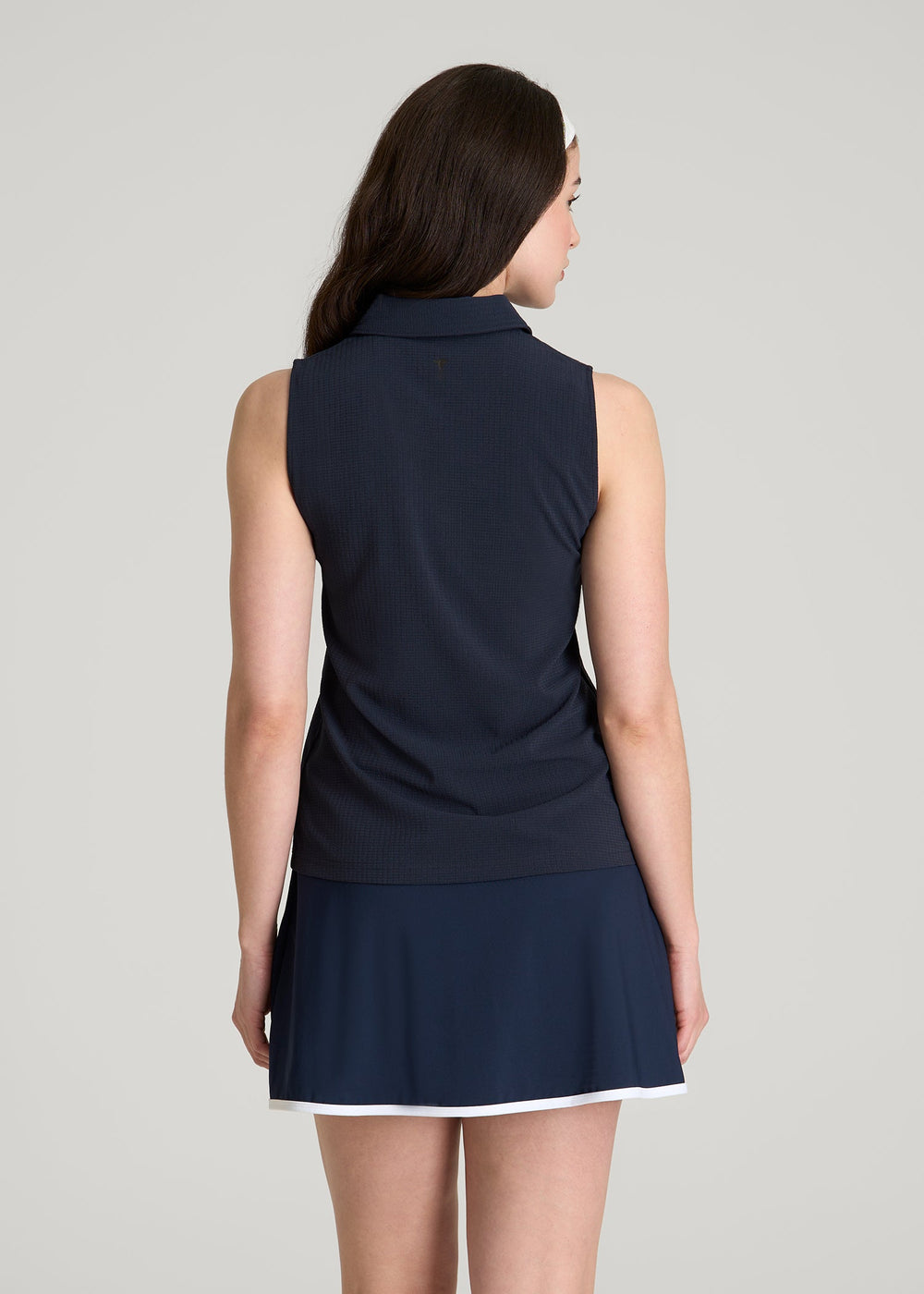 American Tall Online | Coastal Perforated Sleeveless Polo for Tall Women in Navy
