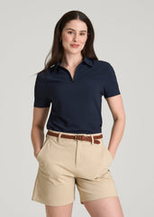 American Tall Sale | Coastal perforated short sleeve golf polo for Tall Women in Navy