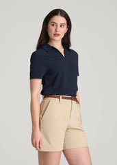 American Tall Sale | Coastal perforated short sleeve golf polo for Tall Women in Navy