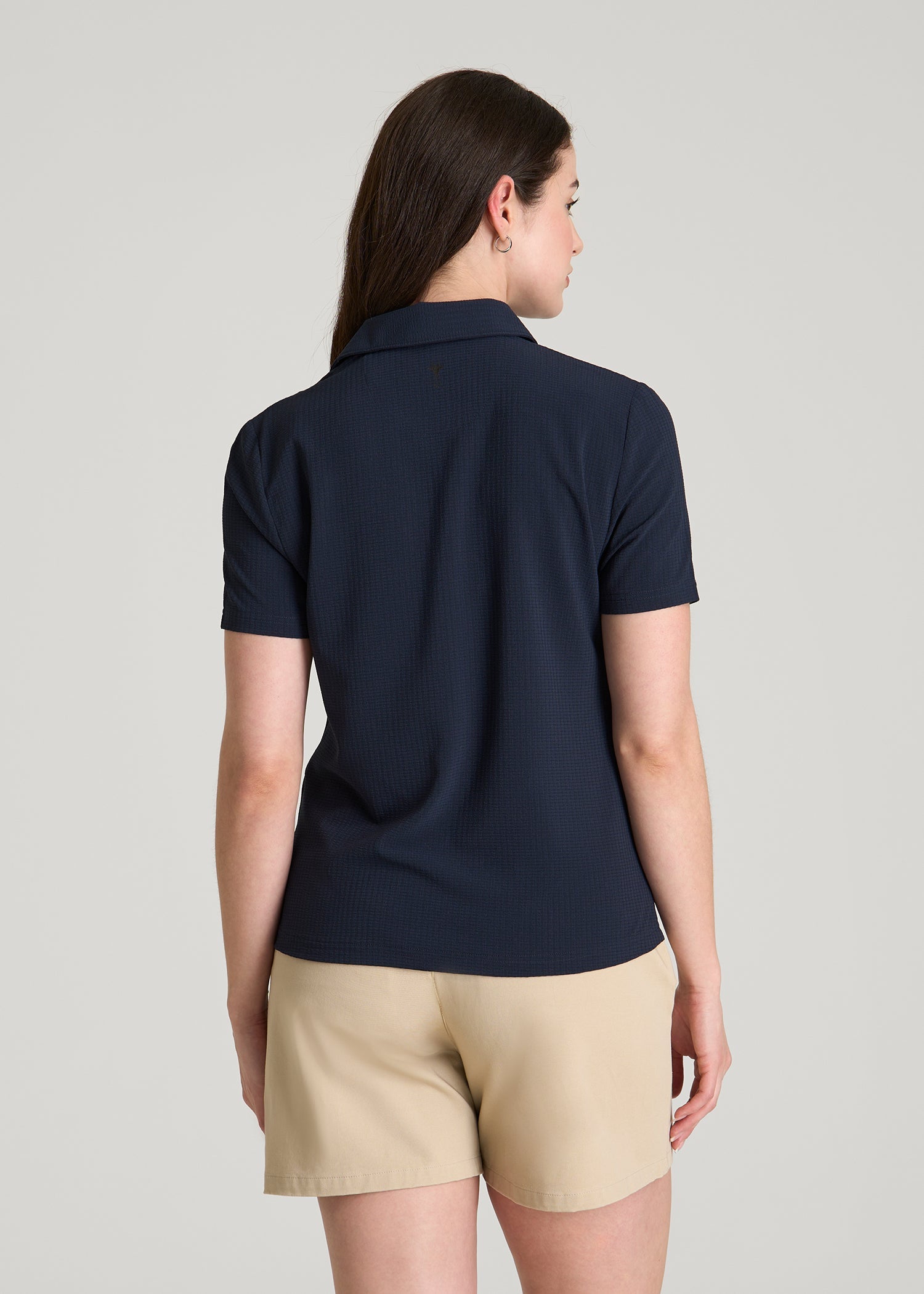 American Tall Sale | Coastal perforated short sleeve golf polo for Tall Women in Navy