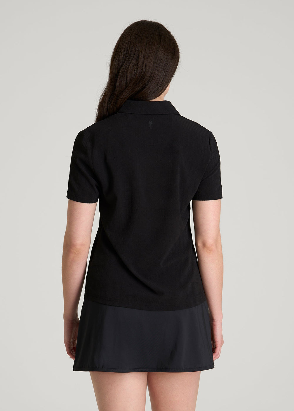 American Tall Outlet | Coastal perforated short sleeve golf polo for Tall Women in Black