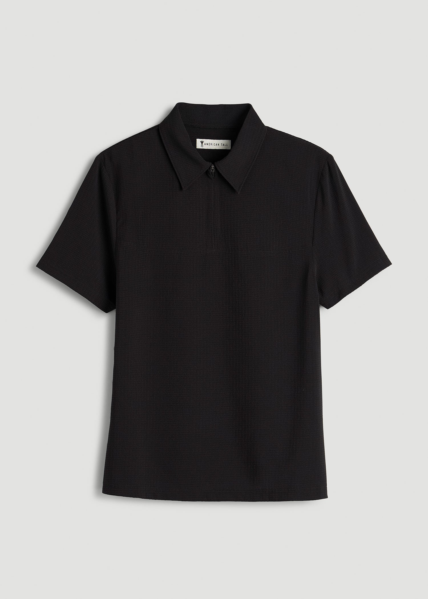 American Tall Outlet | Coastal perforated short sleeve golf polo for Tall Women in Black