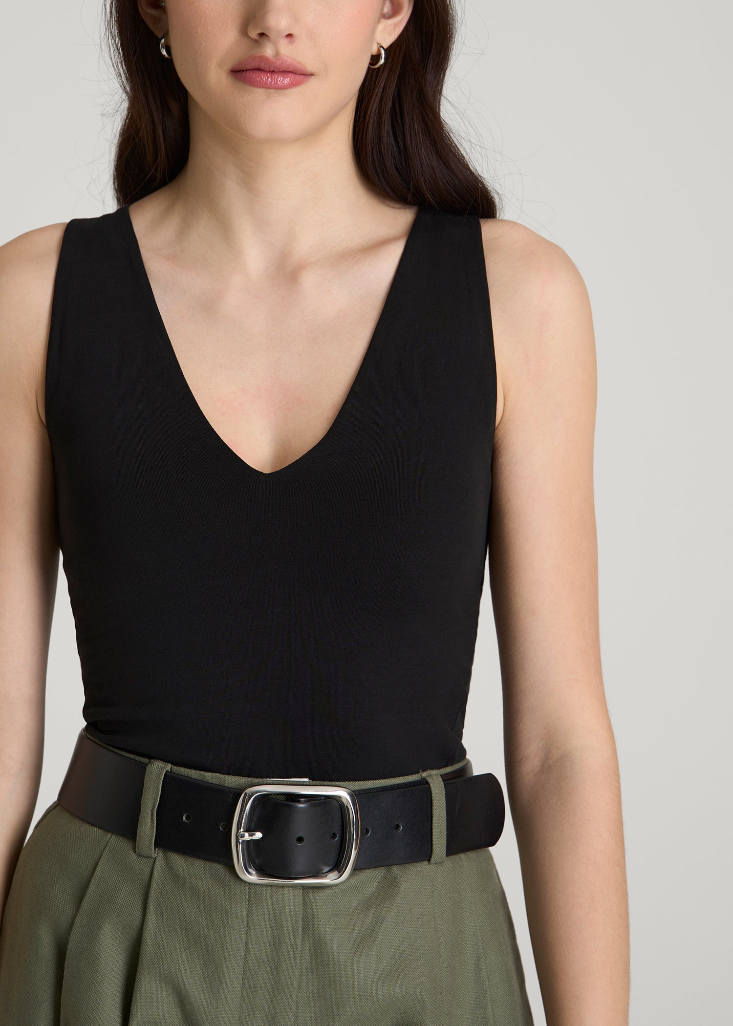 American Tall For Sale | Cotton Blend Sleeveless V-Neck Bodysuit for Tall Women in Black