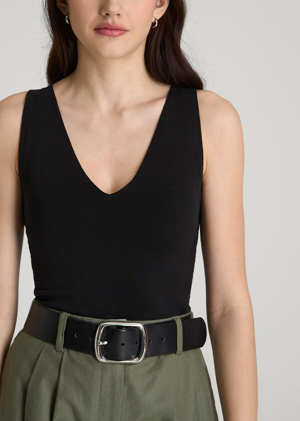 American Tall For Sale | Cotton Blend Sleeveless V-Neck Bodysuit for Tall Women in Black