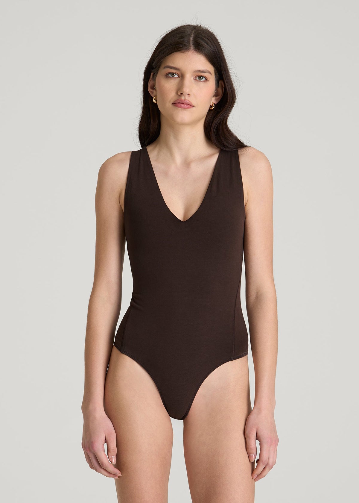 American Tall Online Shop | Cotton Blend Sleeveless V-Neck Bodysuit for Tall Women in Espresso