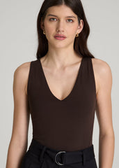 American Tall Online Shop | Cotton Blend Sleeveless V-Neck Bodysuit for Tall Women in Espresso